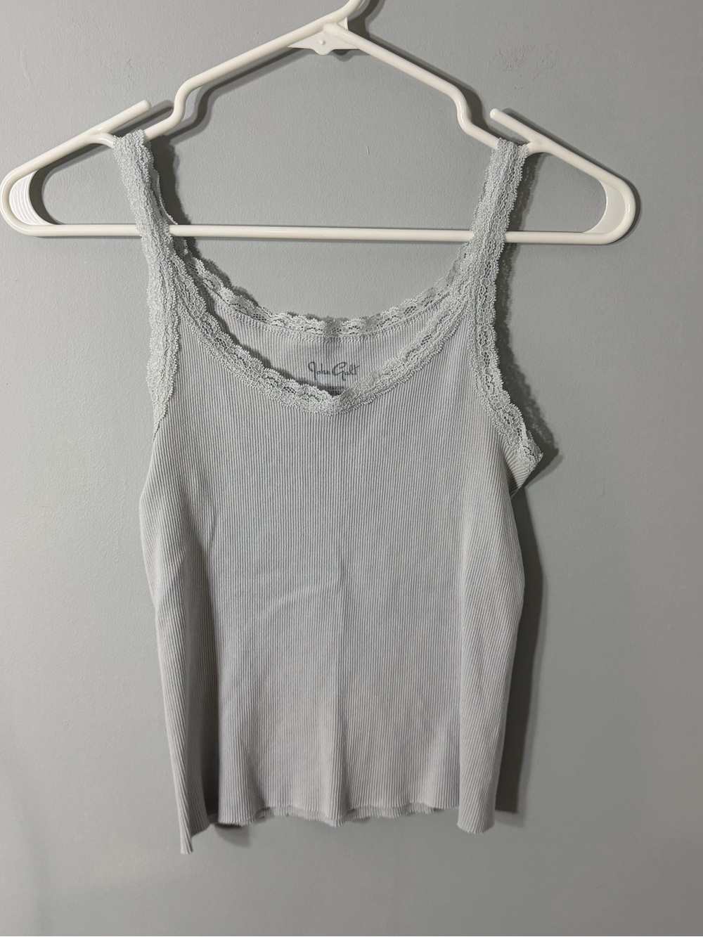 John Galt Light Blue Lace Trim Ribbed Tank Top